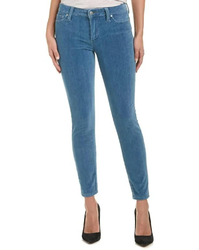 Women's Resort Garments Velvet Mid Rise Skinny Stretch Jeans In Blue