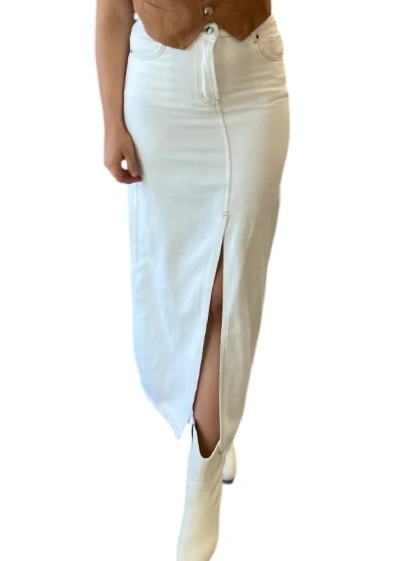 Comfortable Lounge Clothing Front Slit Midi Skirt In White