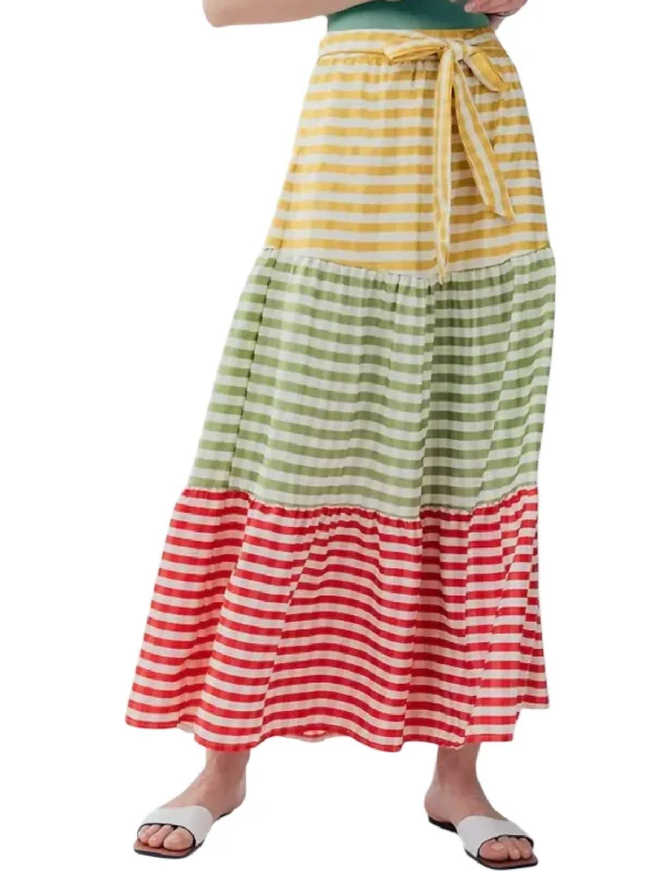 Women's Vintage Clothes Plaid Color Block Belted Maxi Skirt In Multi Color