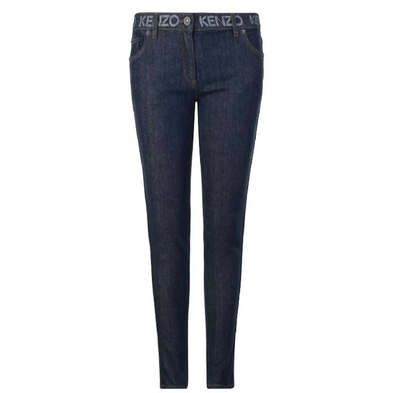 Women's Evening Attire Women's Paris Logo Waist Stretch Denim Skinny Jeans In Blue