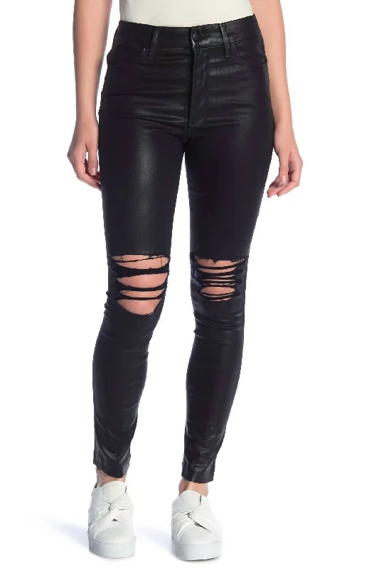 Women's Activewear Garments The Charlie Coated High Rise Distressed Ankle Skinny Jeans In Black