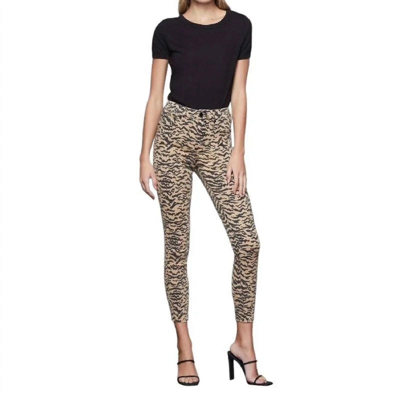 Women's Holiday Apparel Good Waist Zebra Print High Rise Skinny Jeans In Multicolor