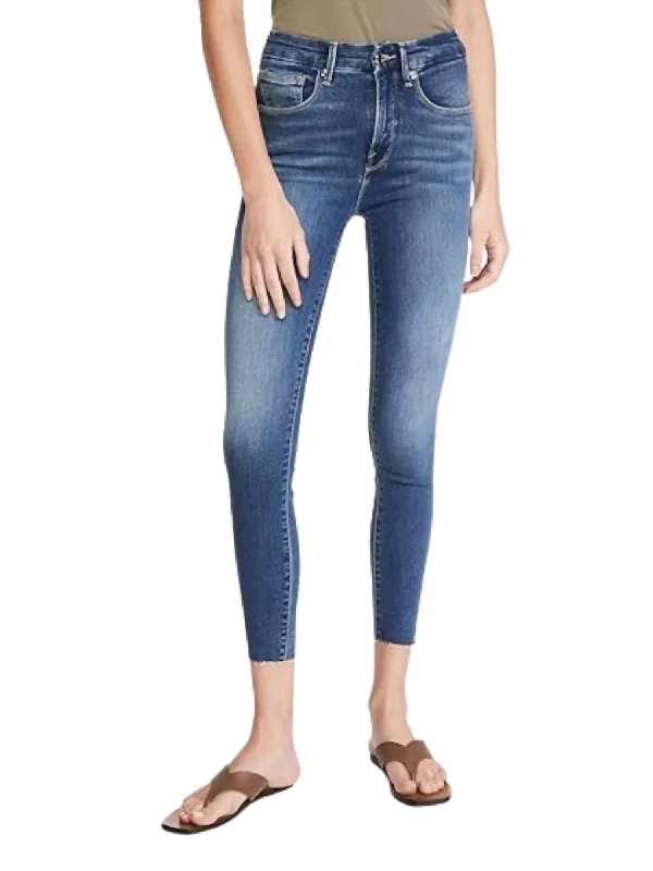 Women's Vacation Garments Waist Crop Raw Edge Jeans In Blue 331