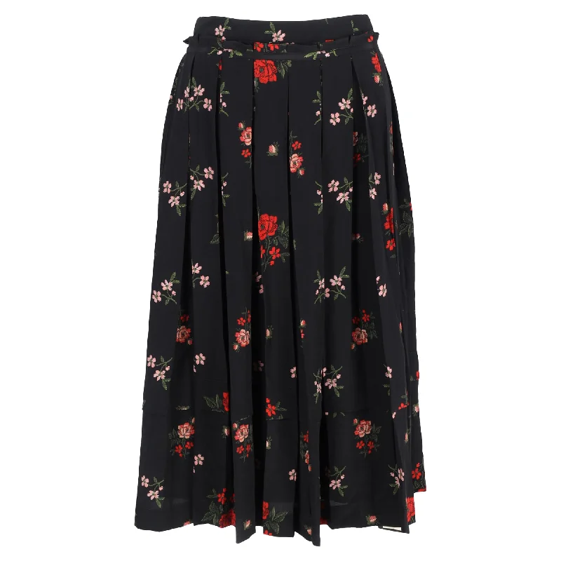 Casual Outfit For Women Simone Rocha Floral Pleated Midi Skirt in Black Silk