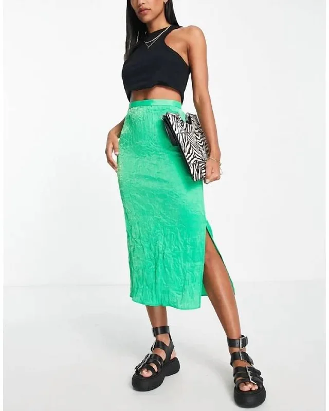 Stylish Outerwear Clothes For Women Green Crinkle Slip Skirt