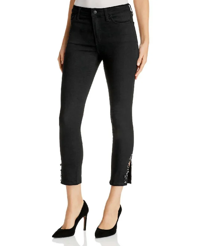 Women's Cozy Winter Attire The Charlie Crystal Embellished Valentina Hem Crop Jeans In Black