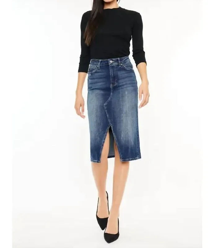 Charming Women's Clothes For Special Events High Rise Denim Midi Skirt In Dark Wash