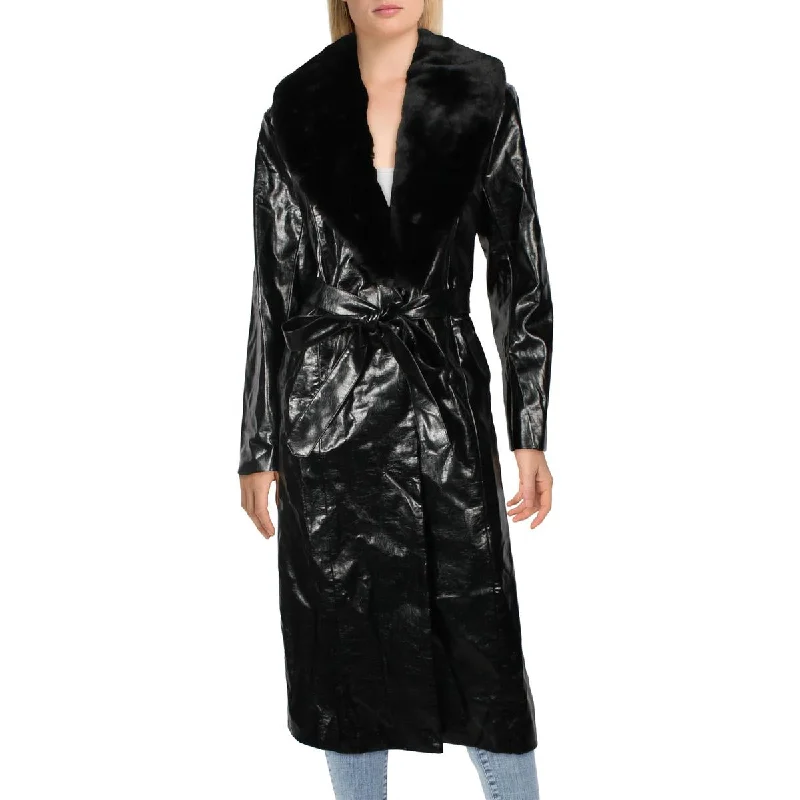 Elegant Clothing For Women Womens Faux Leather Long Trench Coat