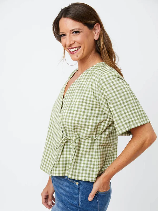 Affordable Women's Clothing Winona Wrap Top - Sage Gingham