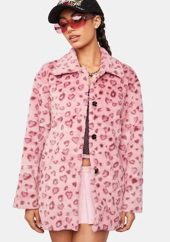 Timeless Women's Clothes Pink Heart Faux Fur Coat