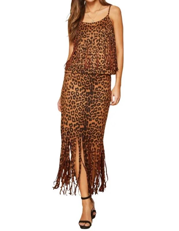 Sustainable Women's Clothing Leopard Fringe Skirt In Brown