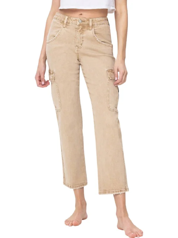 Comfortable Women's Attire Monica High Rise Straight Cargo Jeans In Beige