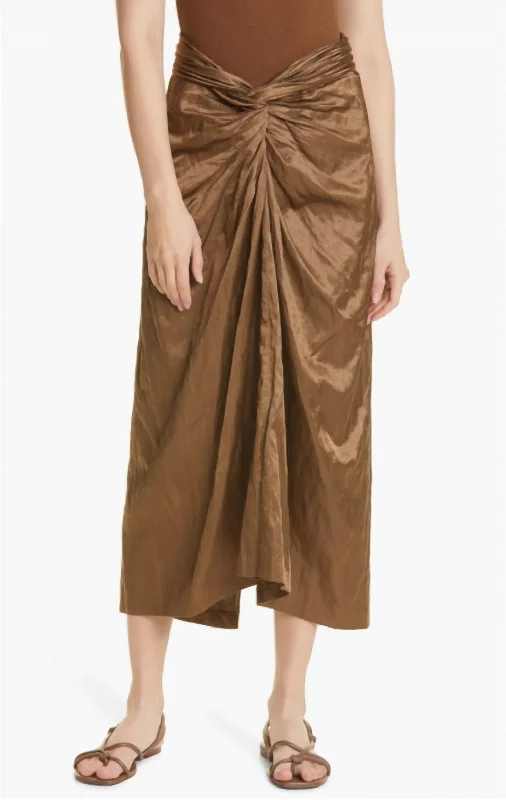 Women's Sporty Chic Clothes Metallic Twist Front Skirt In Brown