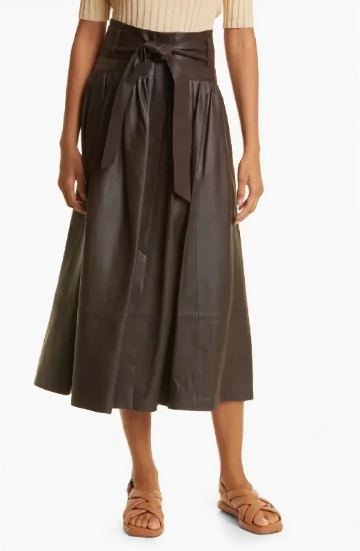 Women's Clothing Sets Belted Pleated Leather Skirt In Brown