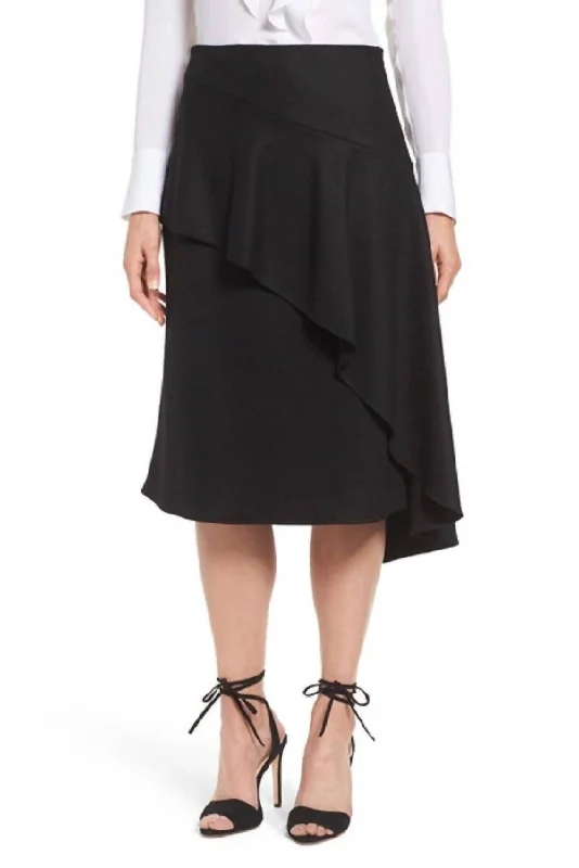 Women's Party Clothes Inessa Asymmetrical Wool Blend Ruffled Skirt In Black