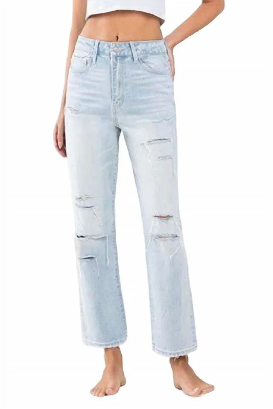 Women's Comfortable Lounge Garments High Rise Distressed Jean In Light Wash