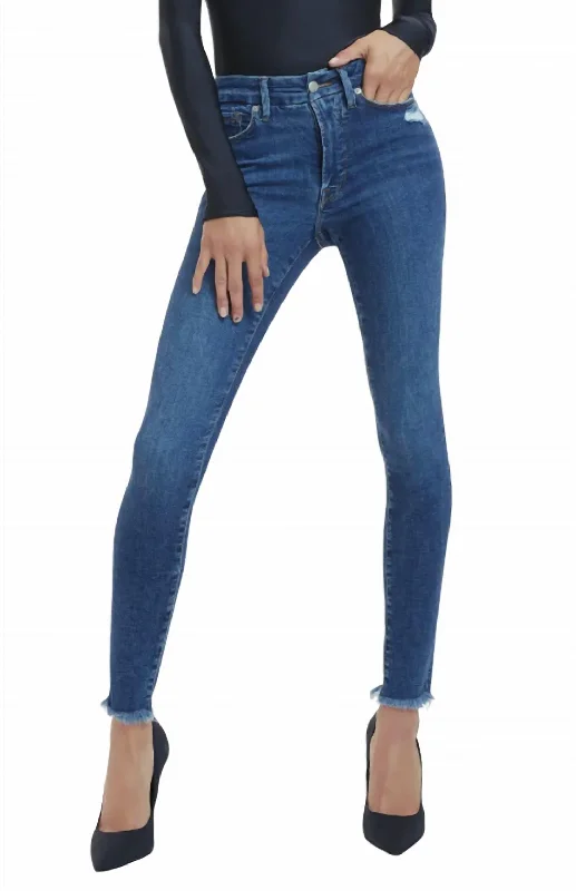 Women's Travel Attire Raw Hem Skinny Legs Jeans In Indigo