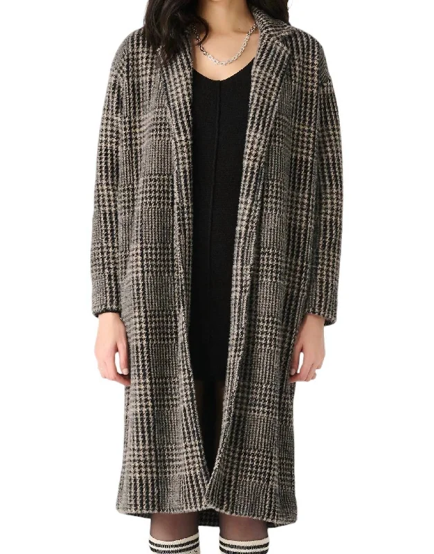 Women's Clothing Long Sleeve Soft Coat In Houndstooth Plaid