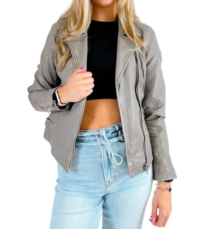 Comfortable Lounge Clothing Sofia Leather Jacket In Silver Gray