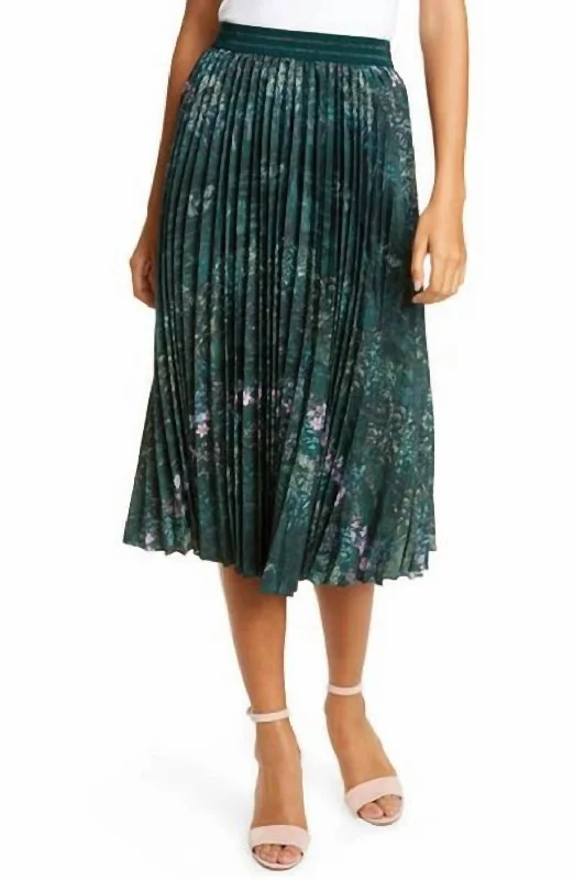 Women's Classic Attire Midi Pleated Floral Print Skirt In Green