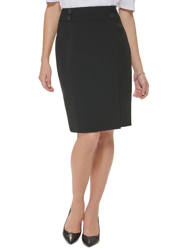 Women's Work Outfit Womens Faux Wrap Above Knee Pencil Skirt