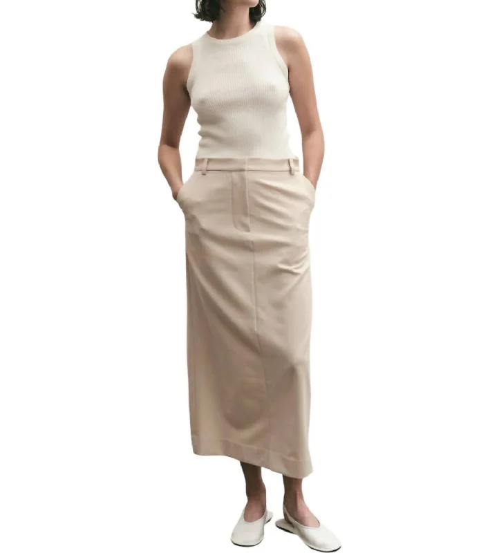 Fashionable Women's Clothes Split Back Midi Skirt In Beige