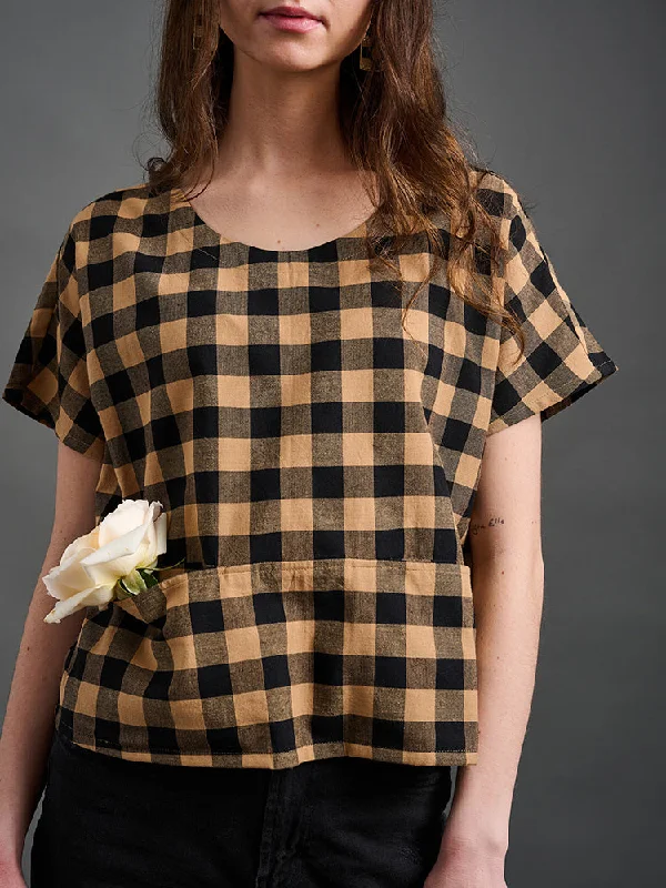 Women's Everyday Garments Odelia Top - Black and Tan Gingham