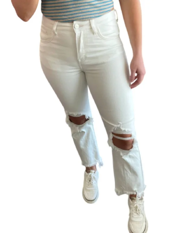 Women's Relaxed Outfit High-Rise Straight Distressed Jeans In Cream