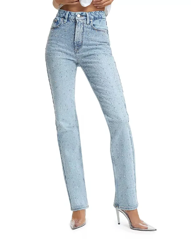 Women's Classic Outfit Icon Dusted Jewel Straight Leg Jeans In Blue 953