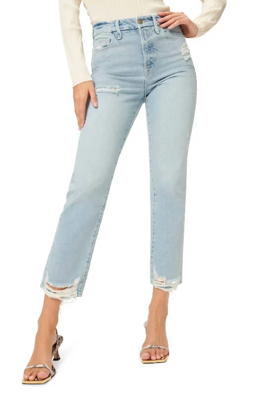 Women's Everyday Attire Boy Distressed Straight Leg Jeans In Blue