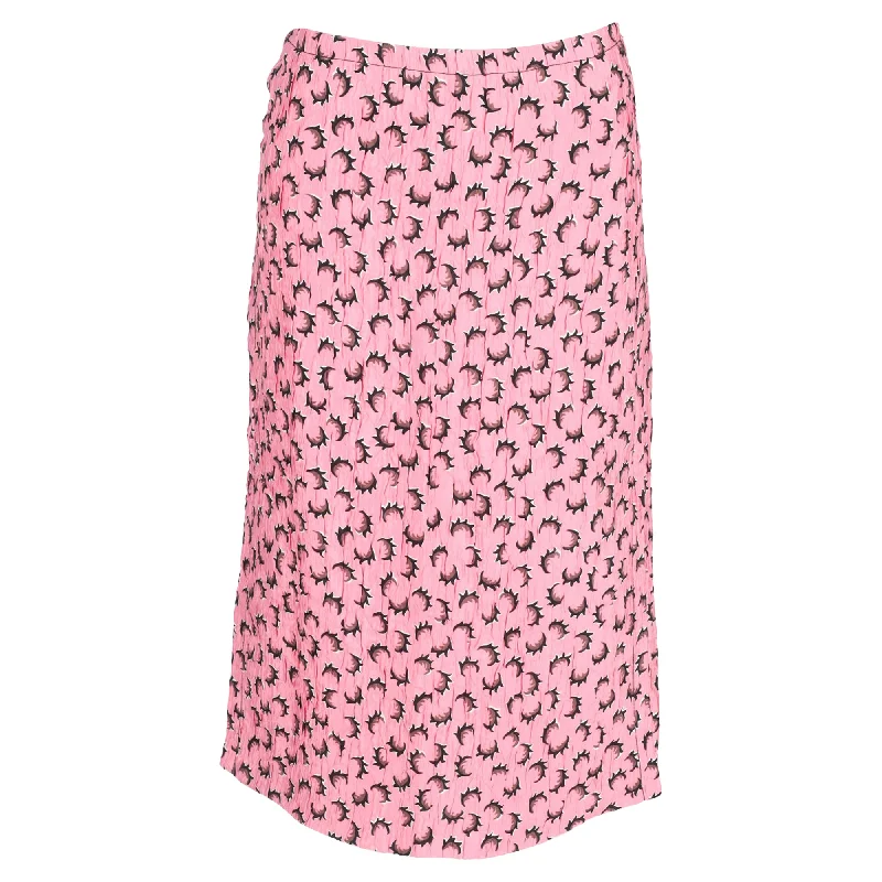 Women's Fashionable Clothing Sets Marni Printed Crumpled Midi Gartered Skirt with Slit in Pink Polyester