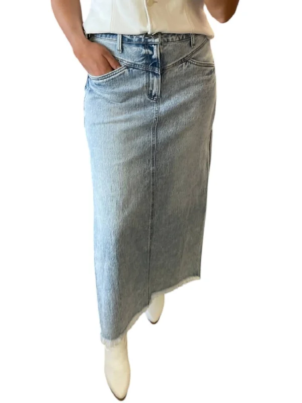 Casual Clothing For Women Mid Rise Front Flap Midi Skirt In Light Denim