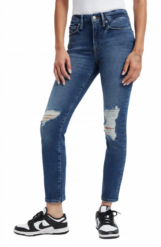 Casual Attire For Women Legs Ripped High Waist Cigarette Jeans In Indigo227