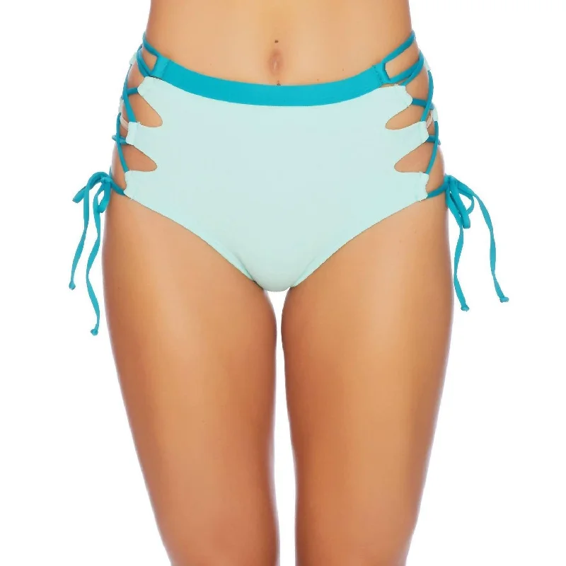 Modern Women's Apparel Color Blocked High Waist Bikini Bottom In Aqua