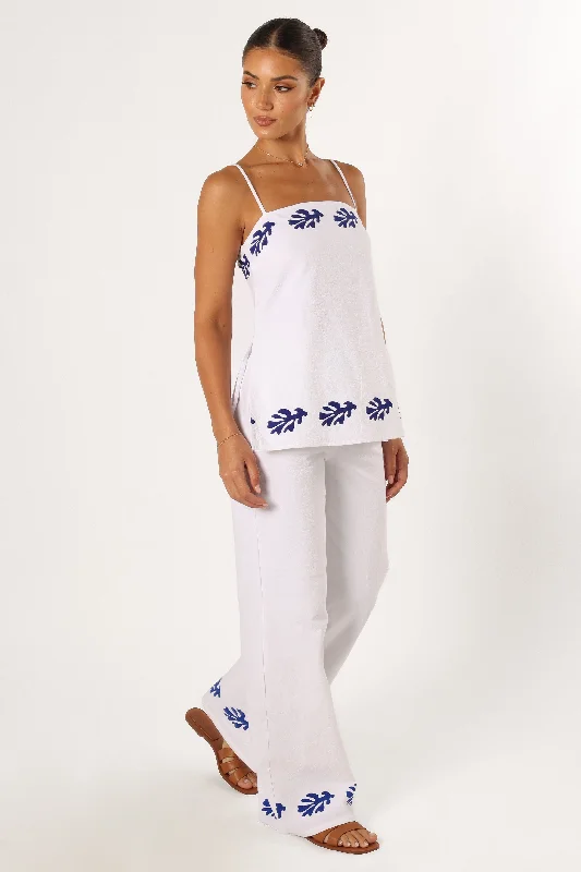 Women's Comfortable Clothes For Weekends Amalia Pant - White Blue