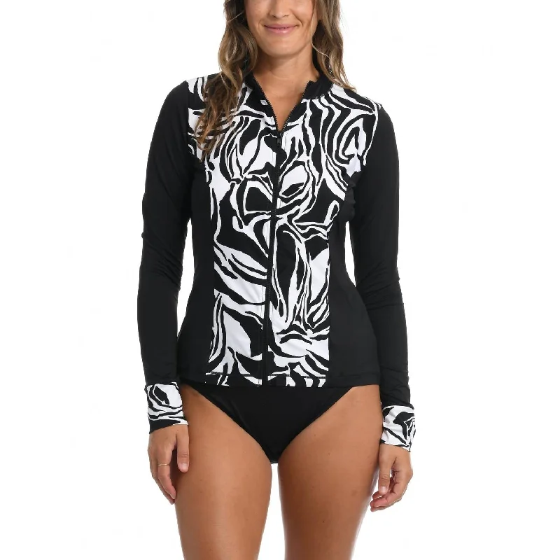 Affordable Women's Clothes Abstract Zebra Rashguard In Black/white