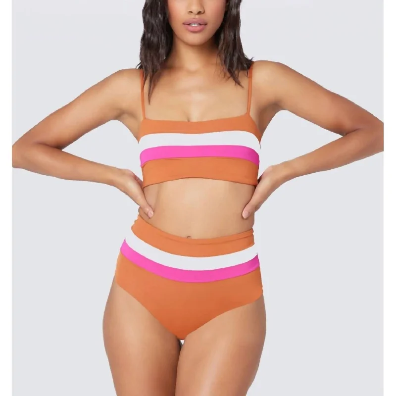 Women's Party Clothes Portia Stripe Bikini Bottom In Amber/bougainvillea/cream