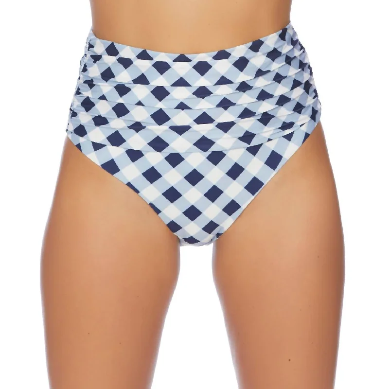 Charming Women's Clothes For Special Events Breaking Plaid High Waist Bikini Bottom In Breaking Plaid Navy