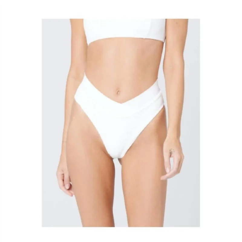 Casual Chic Women's Clothes Solid Pointelle Rib Court Bikini Bottom In White