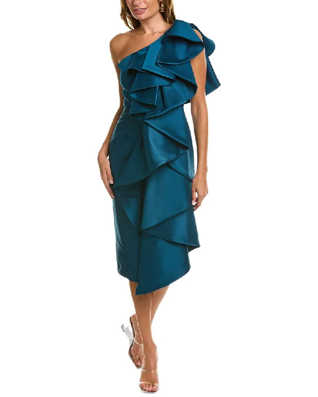 Women's Office Outfit Badgley Mischka Ruffled One-Shoulder Cocktail Dress