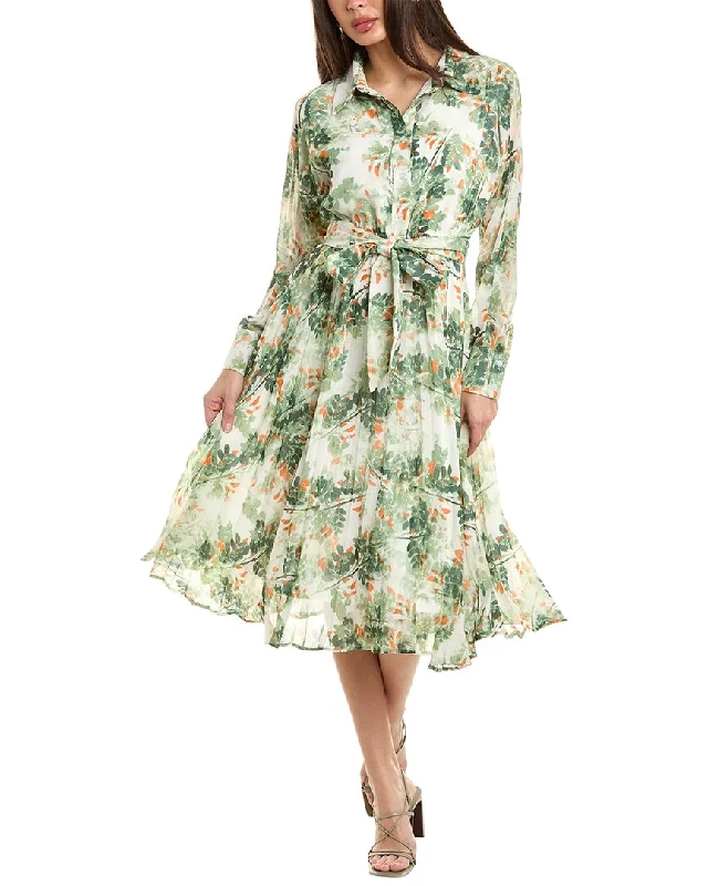 Women's Garments Gracia Floral Print Waist Bow Pleated Midi Dress