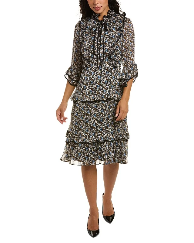 Women's Floral Print Outfit Mikael Aghal Ruffle Midi Dress