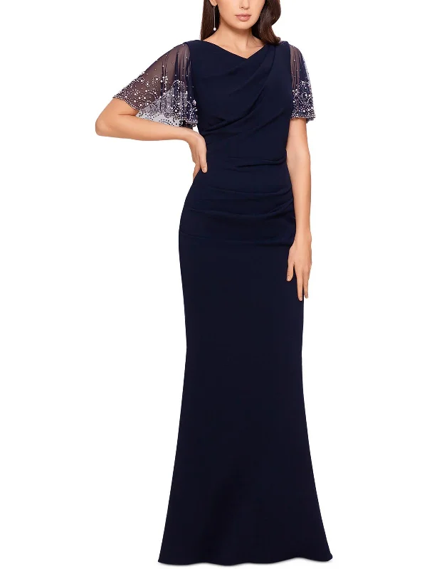 Women's Comfortable Lounge Garments Petites Womens Knit Embellished Evening Dress