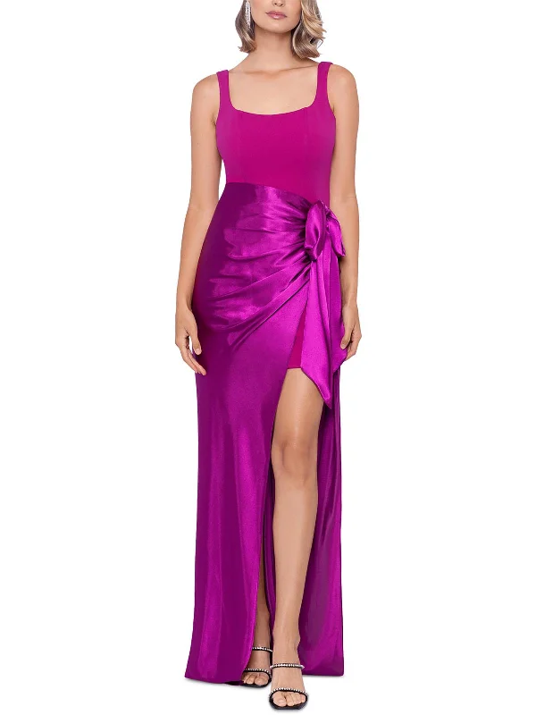 Stylish Women's Garments For Holidays Womens Satin Ruched Evening Dress