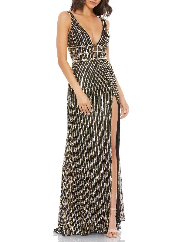 Women's Vintage-Inspired Clothing Womens Sequin Open Back Evening Dress