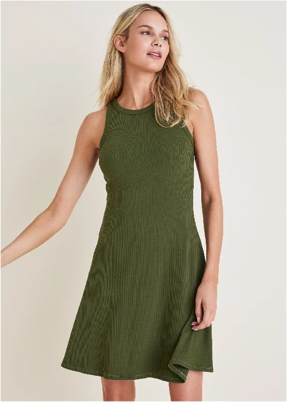 Women's High-Fashion Garments Flexrib Fit And Flare Dress - Bronze Green