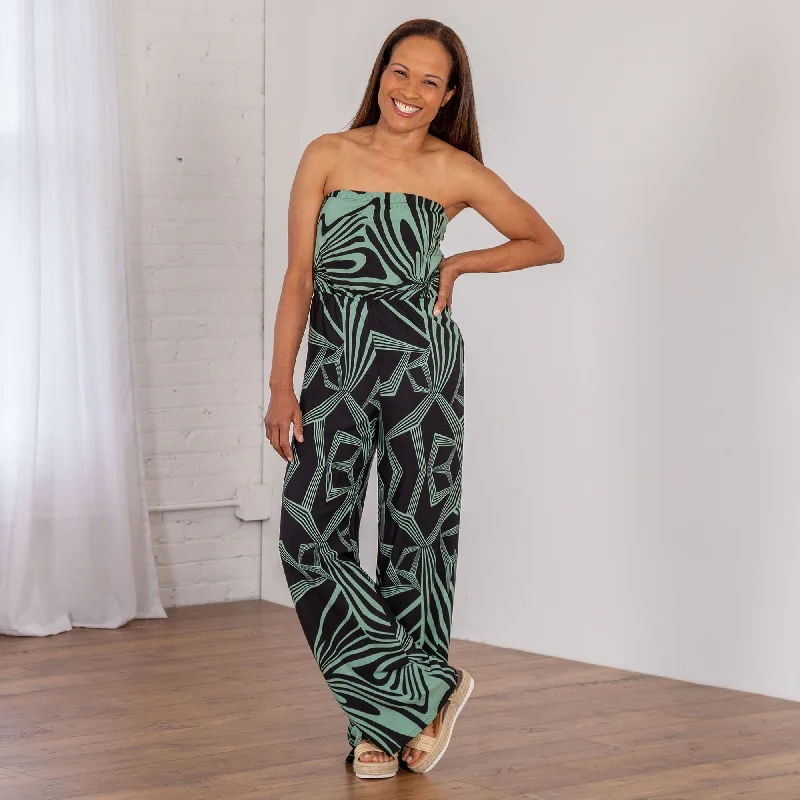 Women's Clothing Sets Geo Print Tie Back Strapless Jumpsuit