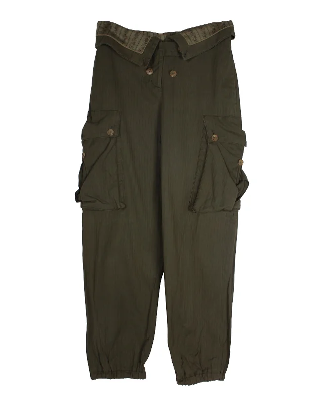 Elegant Women's Attire Alexander Mcqueen Vintage Stylized Cargo Pants in Olive Green Cotton