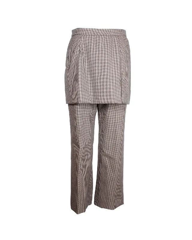 Comfortable Women's Attire Dries Van Noten Pinella Check Draped Panel Straight Leg Trousers in Brown Wool