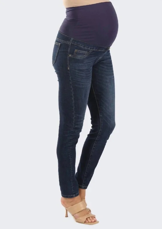 Women's Vacation Attire Maternity Skinny Jeans In Dark Blue